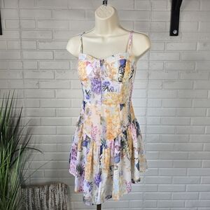 Cider Patchwork Floral Spaghetti Strap Cami Mini Dress Medium